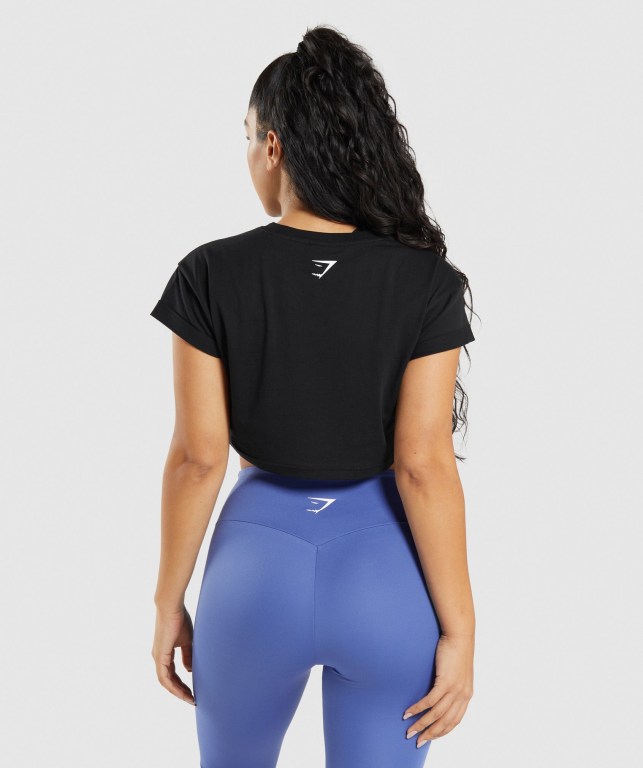 Black Gymshark Fraction Crop Top Women's Sweatshirts | US-70WFNDK