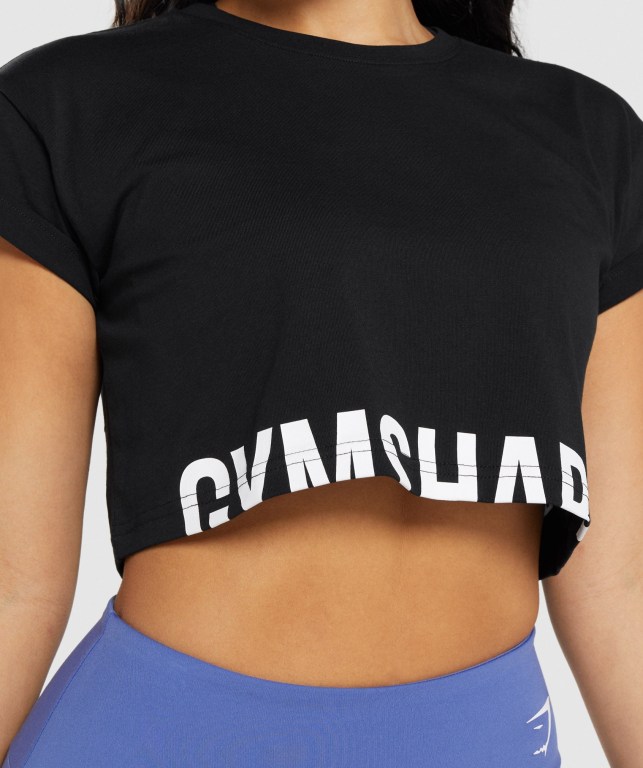 Black Gymshark Fraction Crop Top Women's Sweatshirts | US-70WFNDK