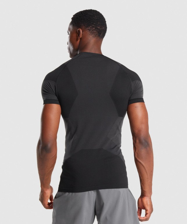 Black Gymshark Free Force Seamless Men's T Shirts | US-52YIQHZ