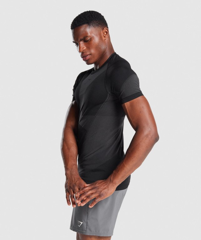 Black Gymshark Free Force Seamless Men's T Shirts | US-52YIQHZ