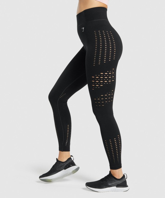 Black Gymshark Glow Seamless Tights High Waisted Women's Leggings | US-27AHTBN