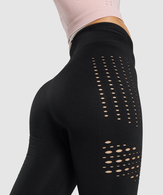 Black Gymshark Glow Seamless Tights High Waisted Women's Leggings | US-27AHTBN