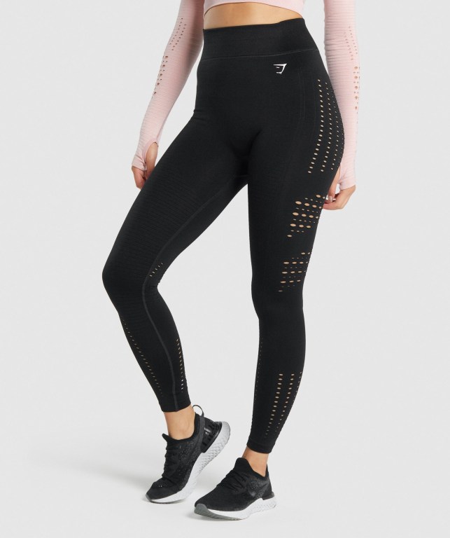 Black Gymshark Glow Seamless Tights High Waisted Women\'s Leggings | US-27AHTBN