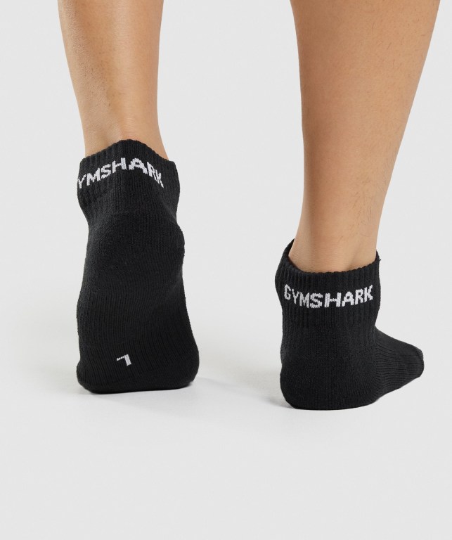 Black Gymshark Jacquard Quarter 3pk Men's Socks | US-40ZTNAP