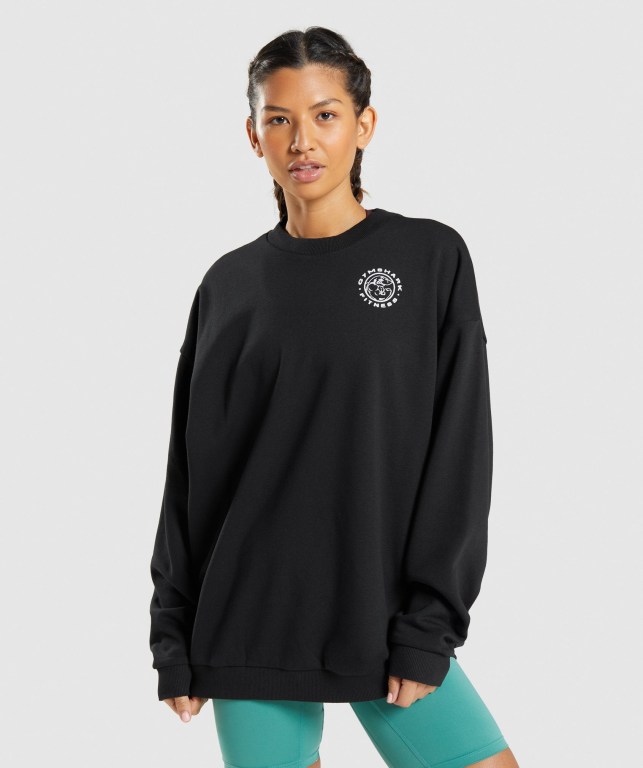 Black Gymshark Legacy Graphic Sweatshirt Women's Hoodies | US-38GWETO