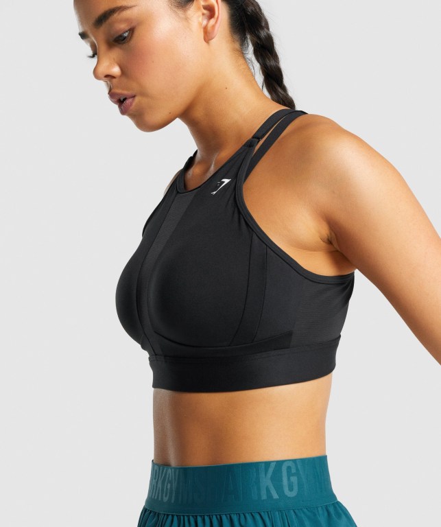 Black Gymshark Mesh Neckline Training Women's Sports Bra | US-31WBGRT