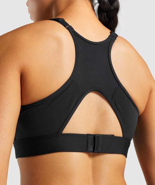 Black Gymshark Mesh Neckline Training Women's Sports Bra | US-31WBGRT