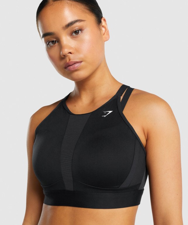 Black Gymshark Mesh Neckline Training Women's Sports Bra | US-31WBGRT