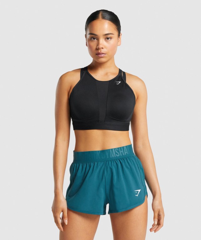 Black Gymshark Mesh Neckline Training Women\'s Sports Bra | US-31WBGRT