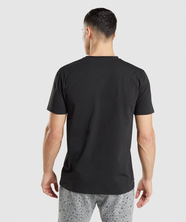 Black Gymshark Micro Print Block Infill Men's T Shirts | US-76PSQGN