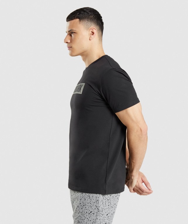 Black Gymshark Micro Print Block Infill Men's T Shirts | US-76PSQGN