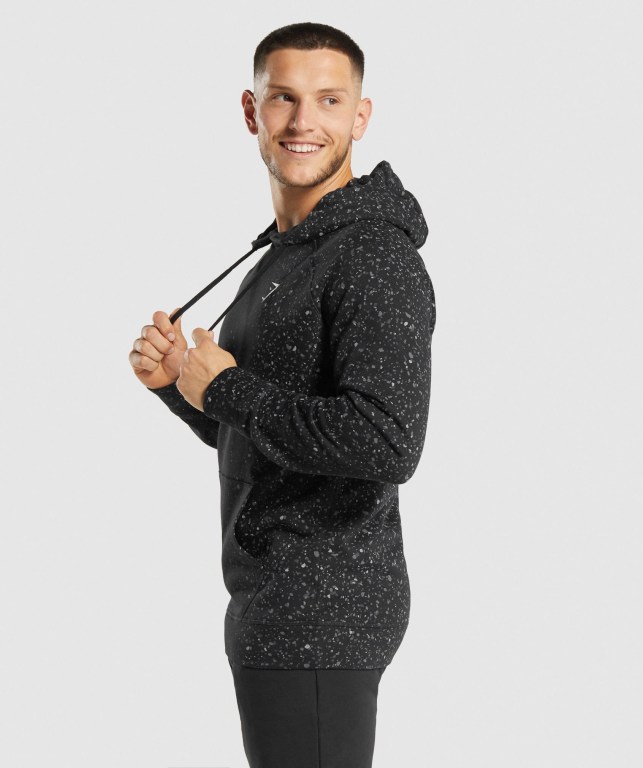 Black Gymshark Micro Print Men's Hoodies | US-39PXCBL