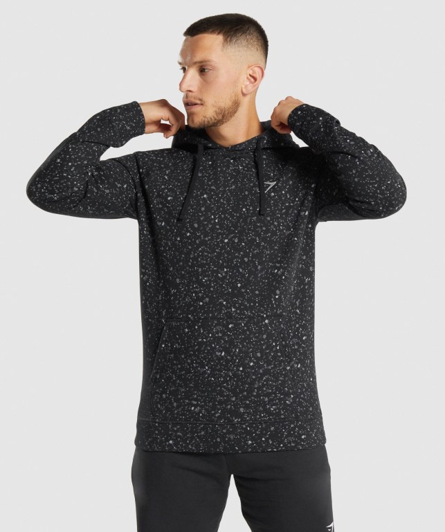 Black Gymshark Micro Print Men\'s Hoodies | US-39PXCBL