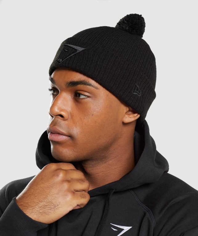 Black Gymshark New Era Mini Pom Men's Headwear | US-13QNFZK