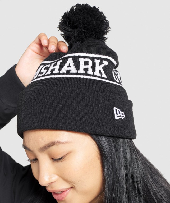 Black Gymshark New Era Tab Beanie Men's Headwear | US-78BISEA