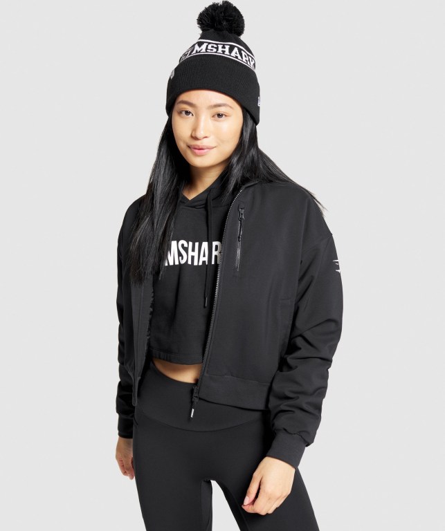 Black Gymshark New Era Tab Beanie Women's Headwear | US-87GYIHJ