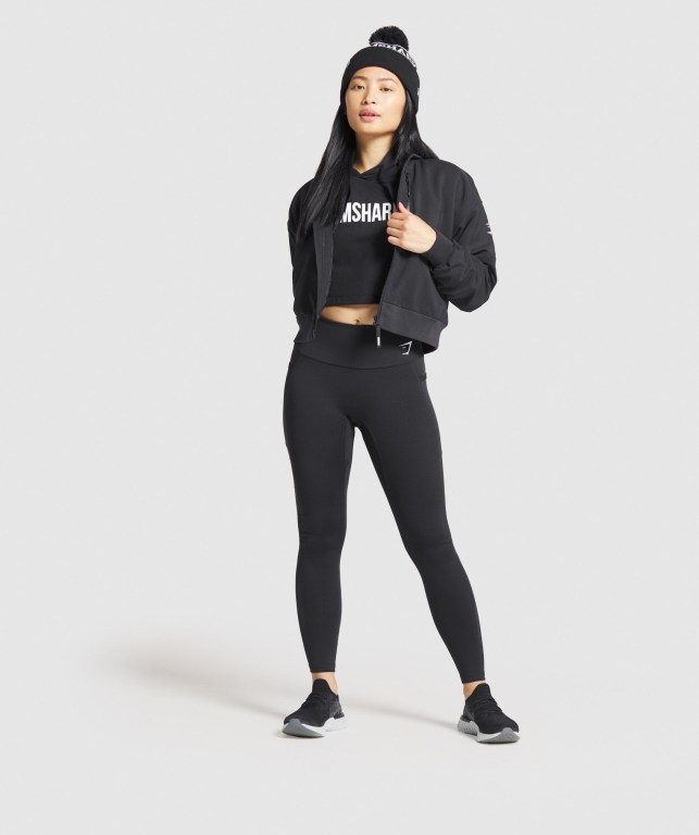 Black Gymshark New Era Tab Beanie Women's Headwear | US-87GYIHJ