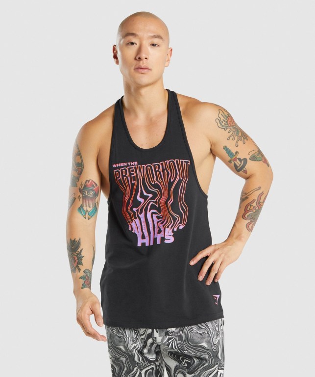 Black Gymshark Pre-Workout Men\'s Tank Tops | US-97PCVLD