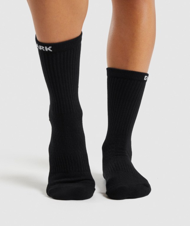 Black Gymshark Premium Logo 1pk Women's Socks | US-18LDKXB