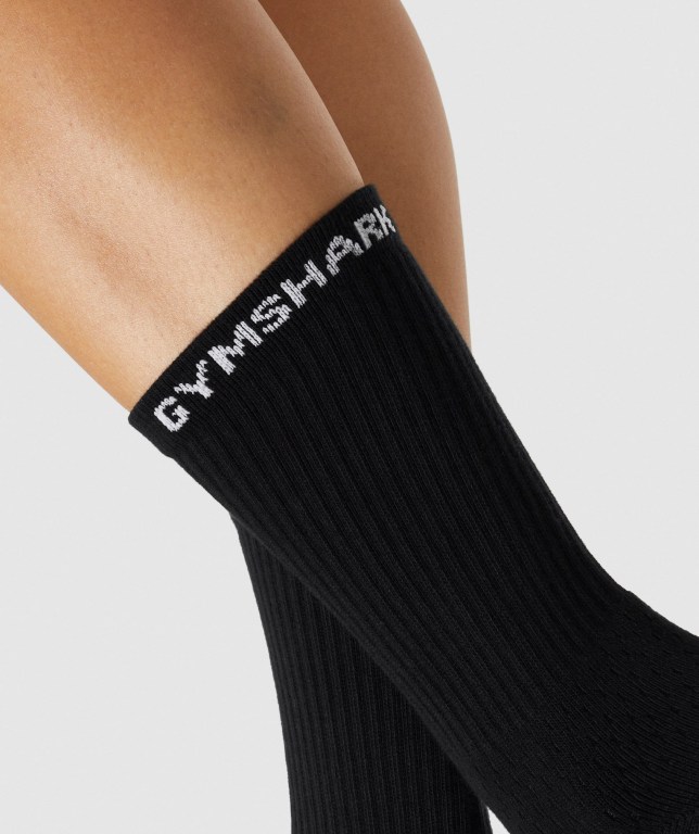 Black Gymshark Premium Logo 1pk Women's Socks | US-18LDKXB