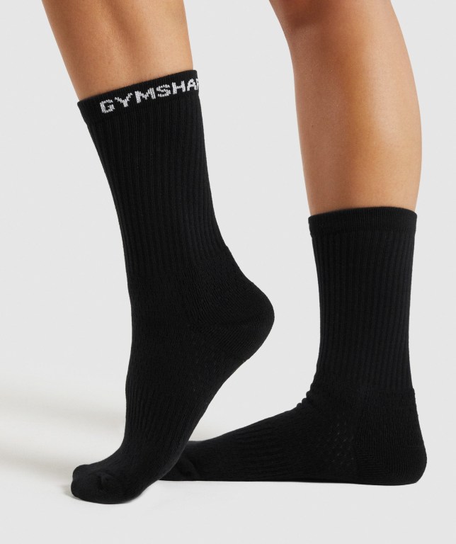 Black Gymshark Premium Logo 1pk Women\'s Socks | US-18LDKXB