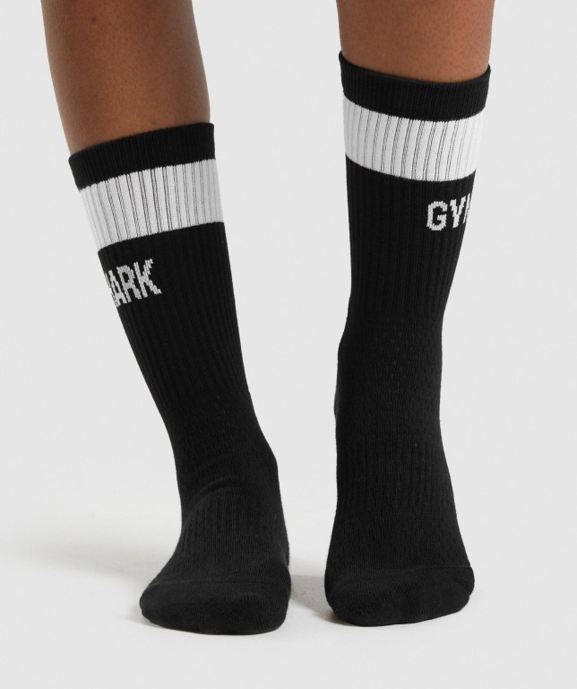 Black Gymshark Premium Logo 1pk Women's Socks | US-50WVBFM