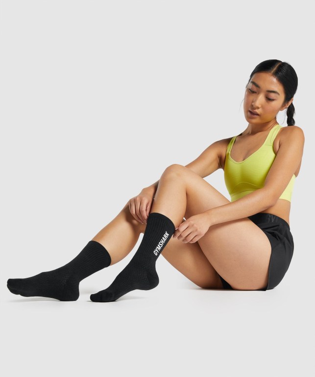 Black Gymshark Premium Logo Women's Socks | US-93RKJOM