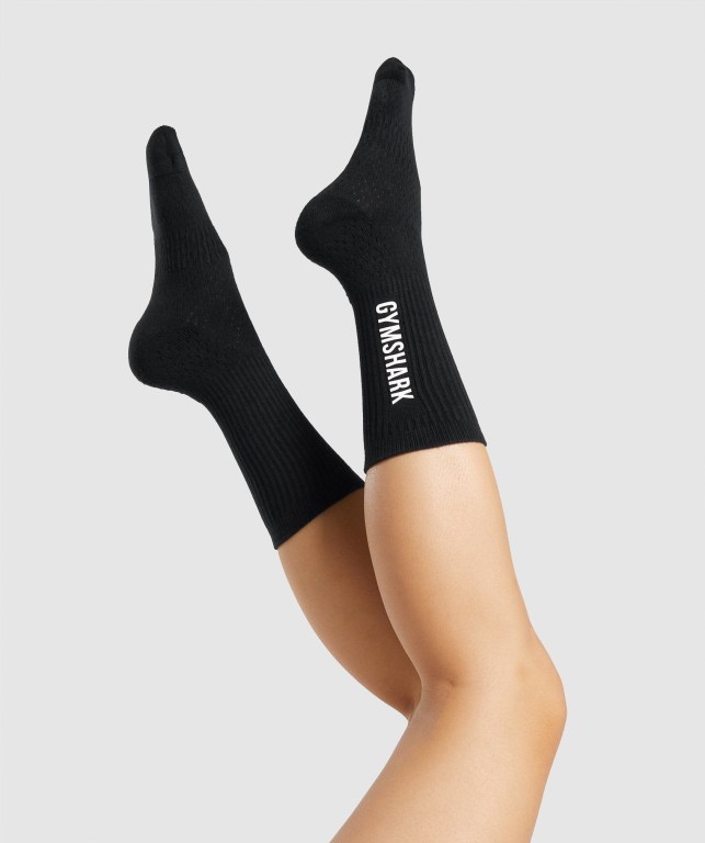 Black Gymshark Premium Logo Women's Socks | US-93RKJOM