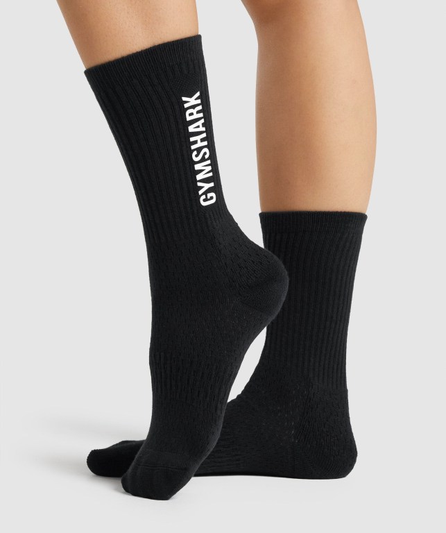 Black Gymshark Premium Logo Women\'s Socks | US-93RKJOM