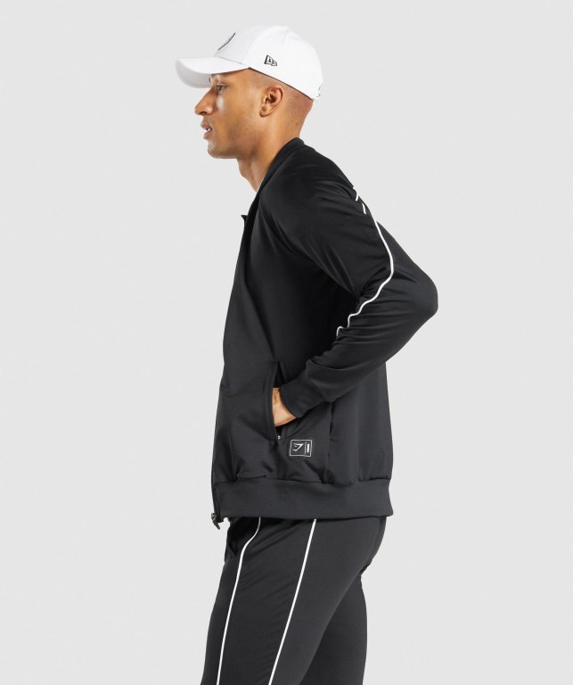 Black Gymshark Recess Full Zip Track Men's Jackets | US-57HCSBM