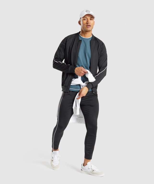 Black Gymshark Recess Full Zip Track Men's Jackets | US-57HCSBM