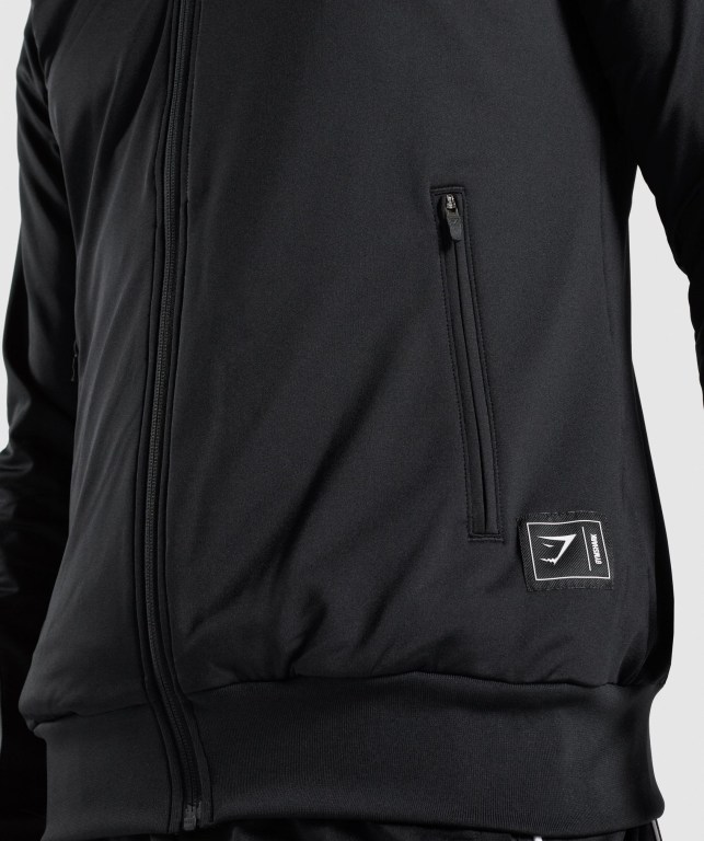 Black Gymshark Recess Full Zip Track Men's Jackets | US-57HCSBM