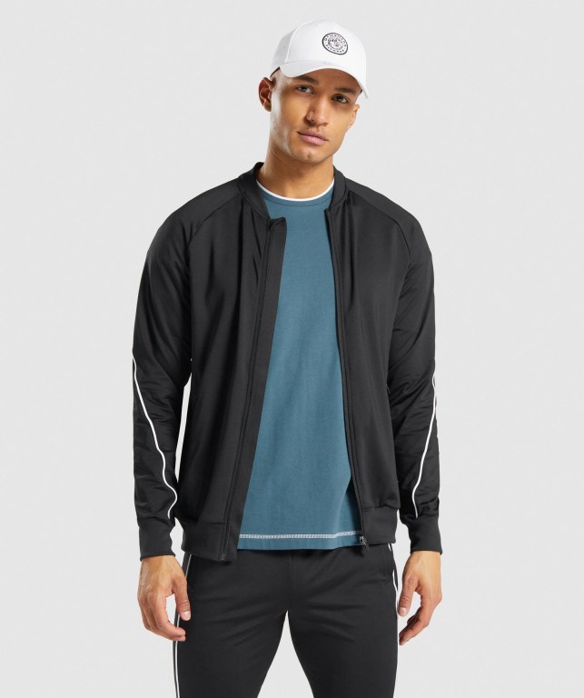 Black Gymshark Recess Full Zip Track Men\'s Jackets | US-57HCSBM