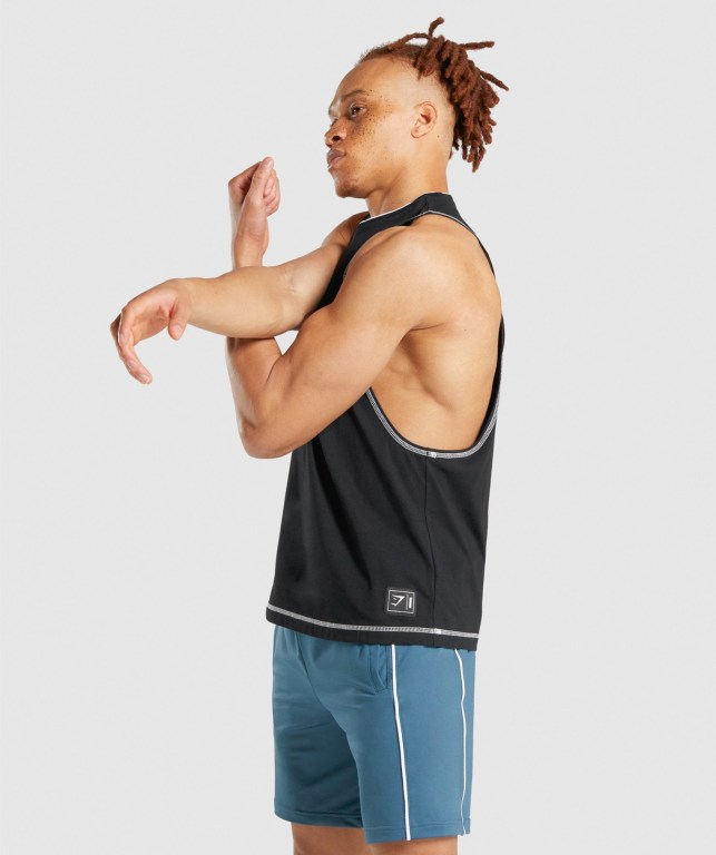 Black Gymshark Recess Men's Tank Tops | US-02MKHST