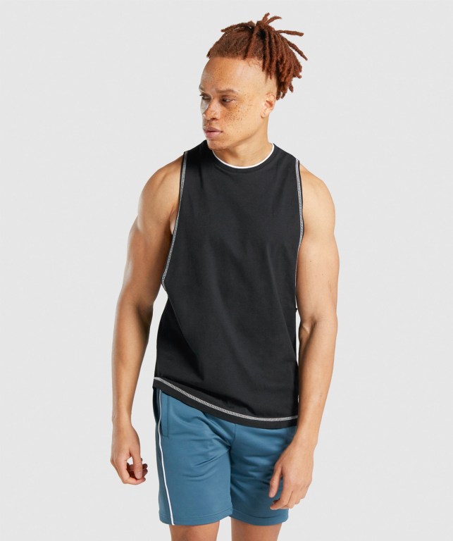 Black Gymshark Recess Men\'s Tank Tops | US-02MKHST