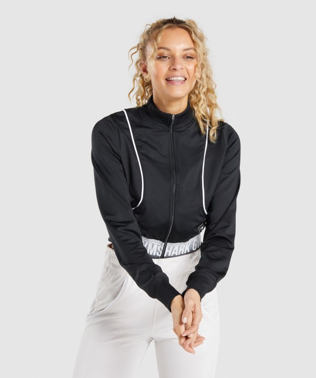 Black Gymshark Recess Track Top Women\'s Jackets | US-59RMXCG