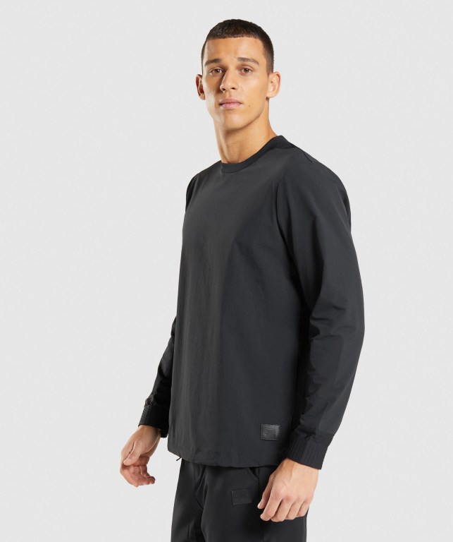 Black Gymshark Retake Crew Men's Hoodies | US-50UGZST