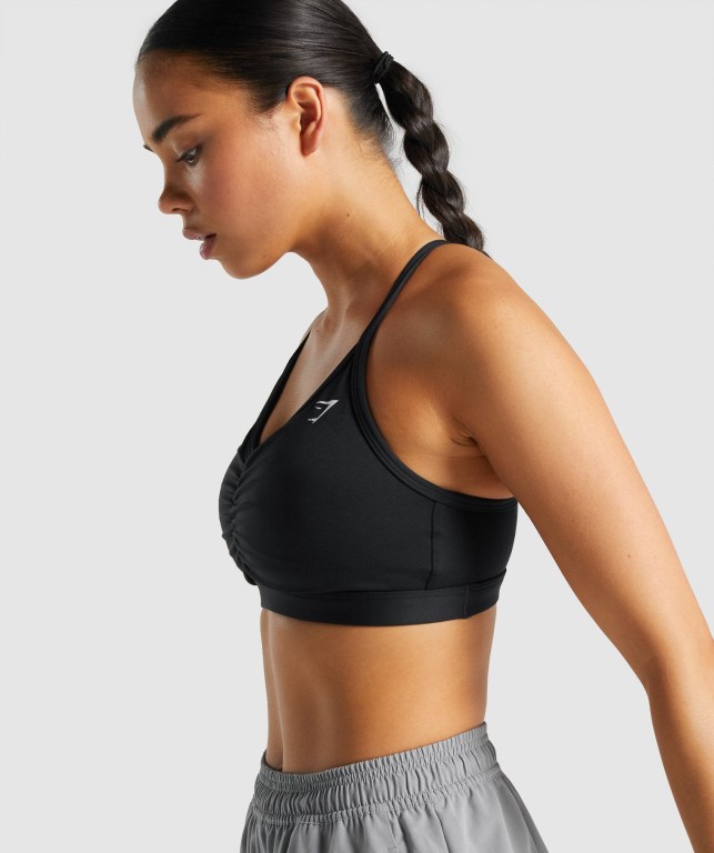 Black Gymshark Ruched Training Women's Sports Bra | US-78RMLFY