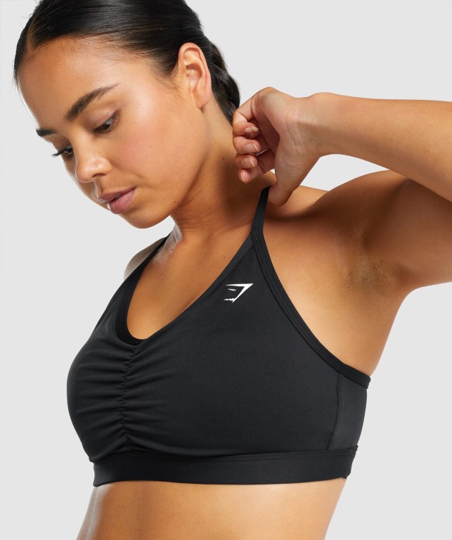 Black Gymshark Ruched Training Women's Sports Bra | US-78RMLFY