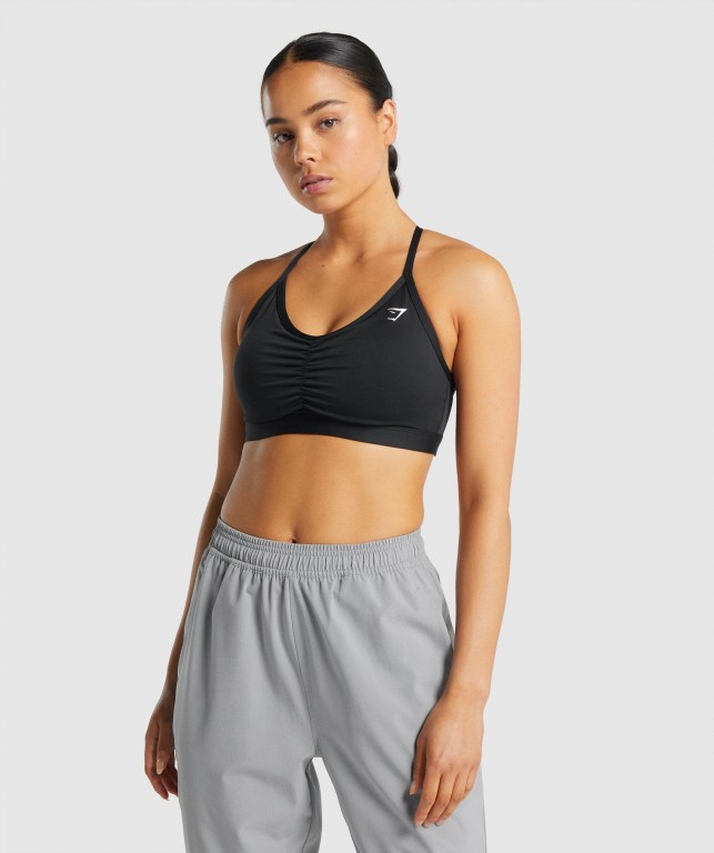 Black Gymshark Ruched Training Women\'s Sports Bra | US-78RMLFY