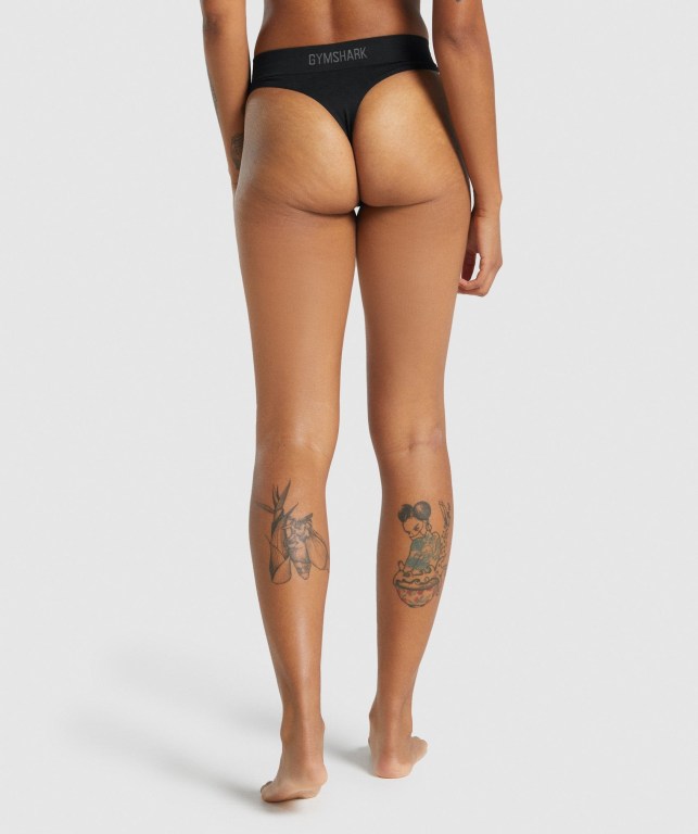 Black Gymshark Seamless High Rise Thong Women's Underwear | US-53HGLVU