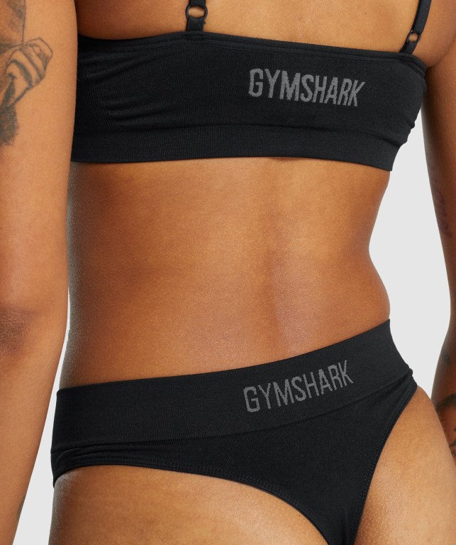 Black Gymshark Seamless High Rise Thong Women's Underwear | US-53HGLVU