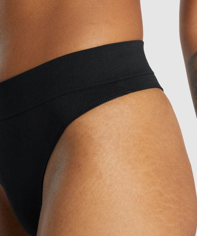 Black Gymshark Seamless High Rise Thong Women's Underwear | US-53HGLVU