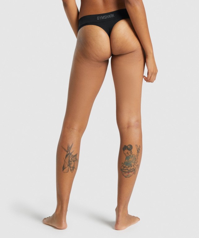 Black Gymshark Seamless Low Rise Thong Women's Underwear | US-30JAVPQ