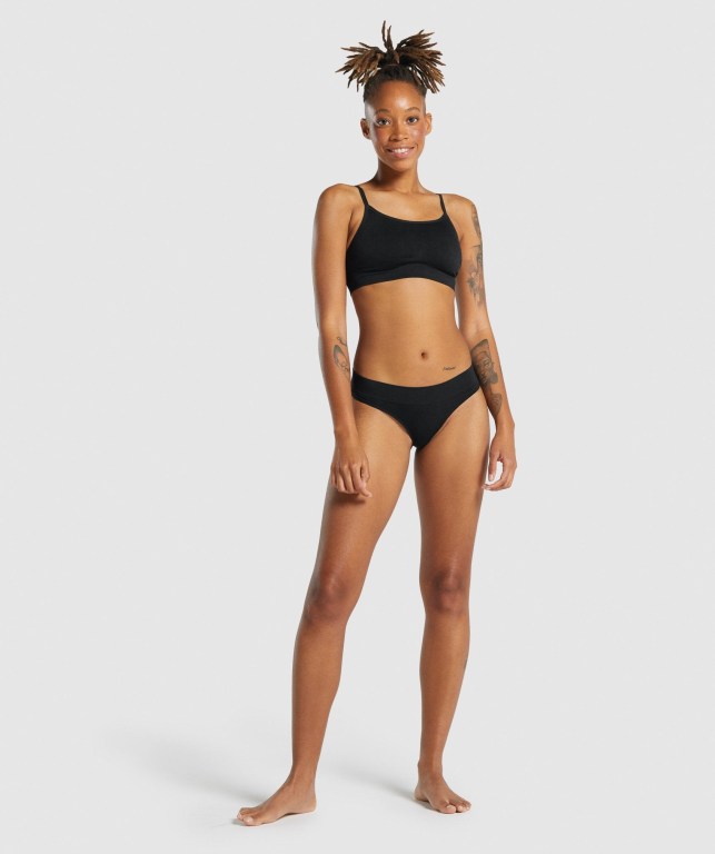 Black Gymshark Seamless Low Rise Thong Women's Underwear | US-30JAVPQ