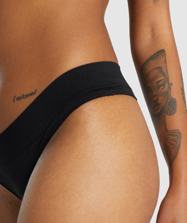 Black Gymshark Seamless Low Rise Thong Women's Underwear | US-30JAVPQ