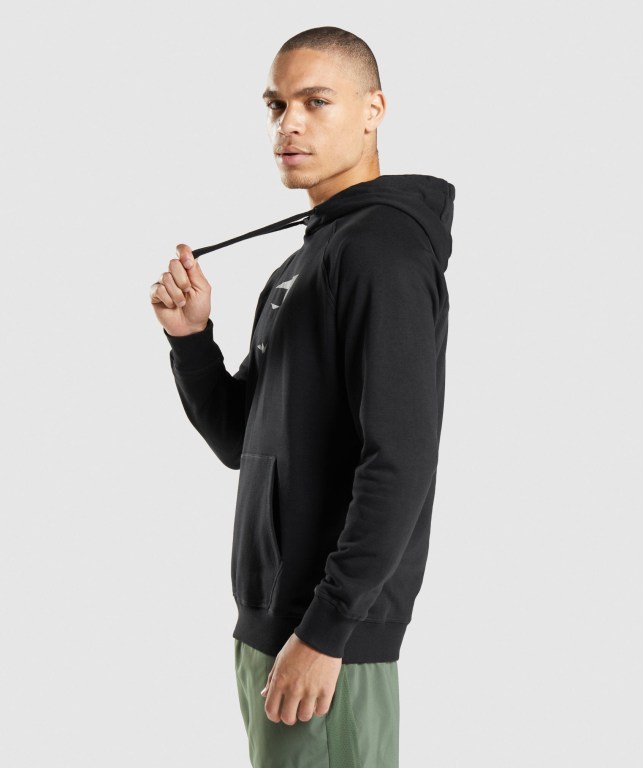 Black Gymshark Sharkhead Infill Men's Hoodies | US-28JXKNH