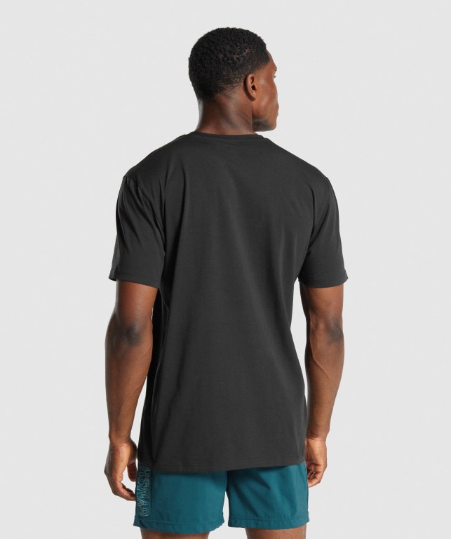 Black Gymshark Sharkhead Infill Men's T Shirts | US-12VGFEH