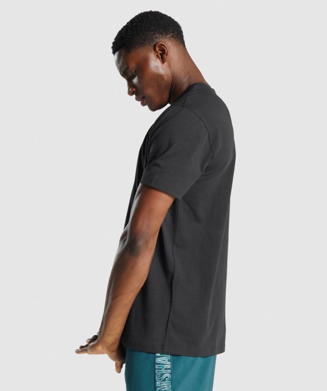 Black Gymshark Sharkhead Infill Men's T Shirts | US-12VGFEH