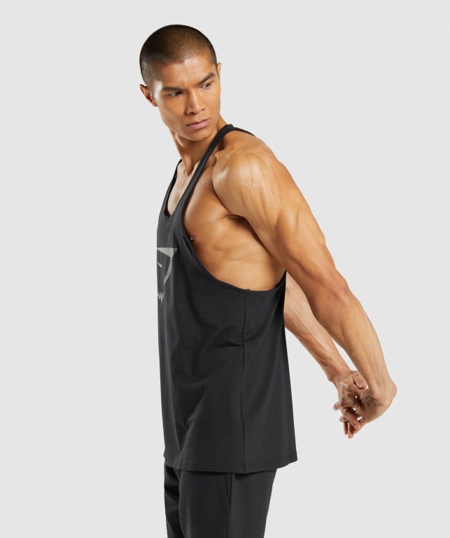 Black Gymshark Sharkhead Infill Men's Tank Tops | US-39UNRKH